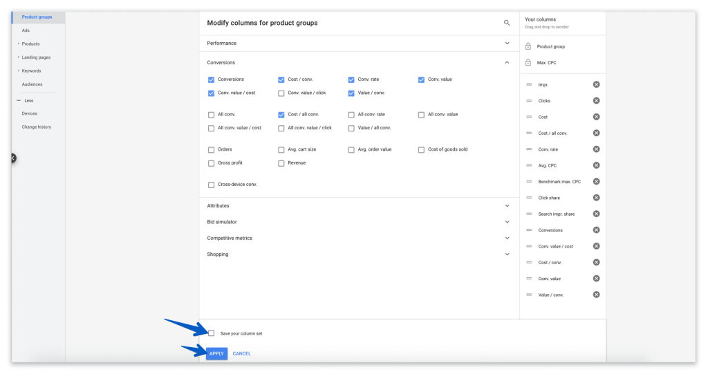 Сразу сохраняйте столбцы