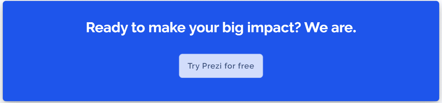 CTA of the service for creating Prezi presentations