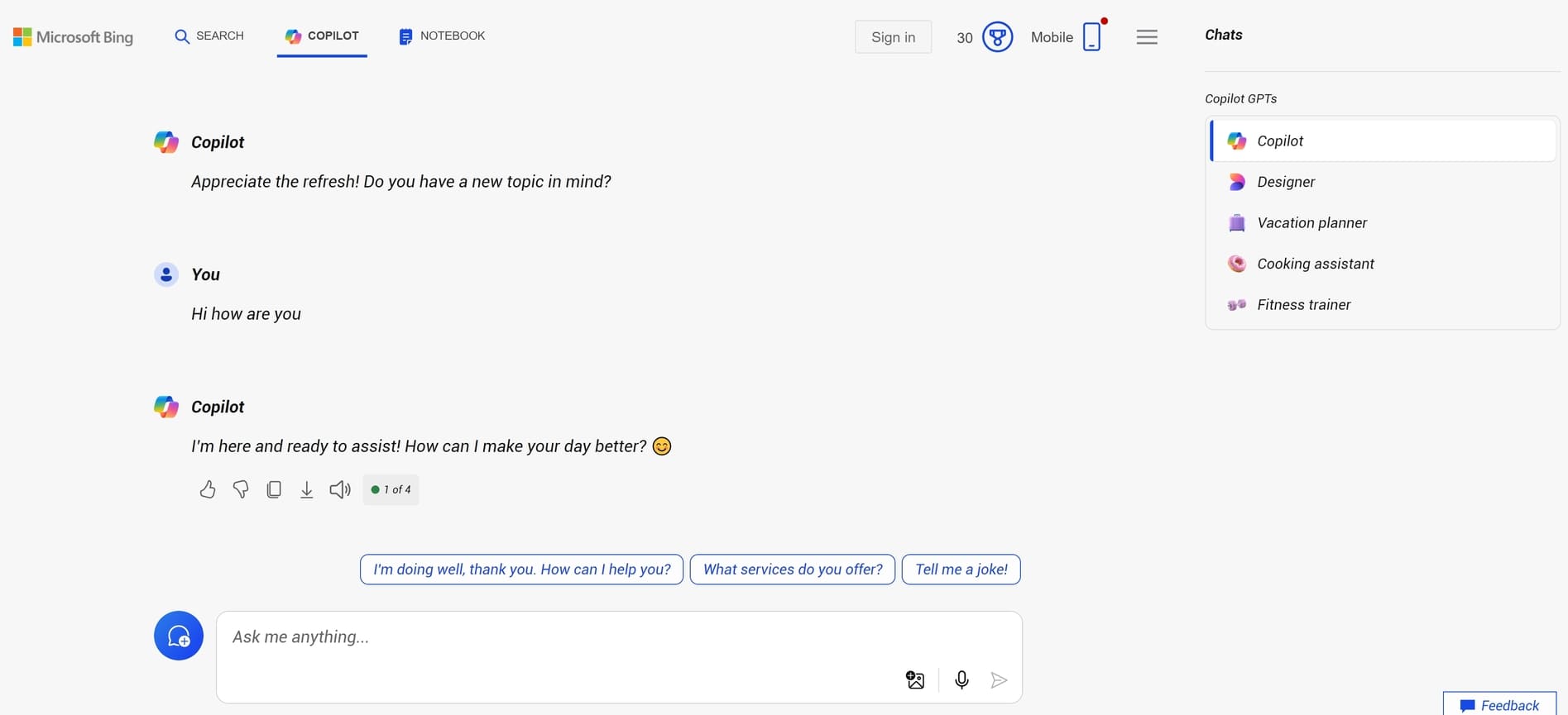 Copilot (ex Bing) chatbot with AI