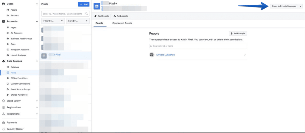 Open in Events Manager