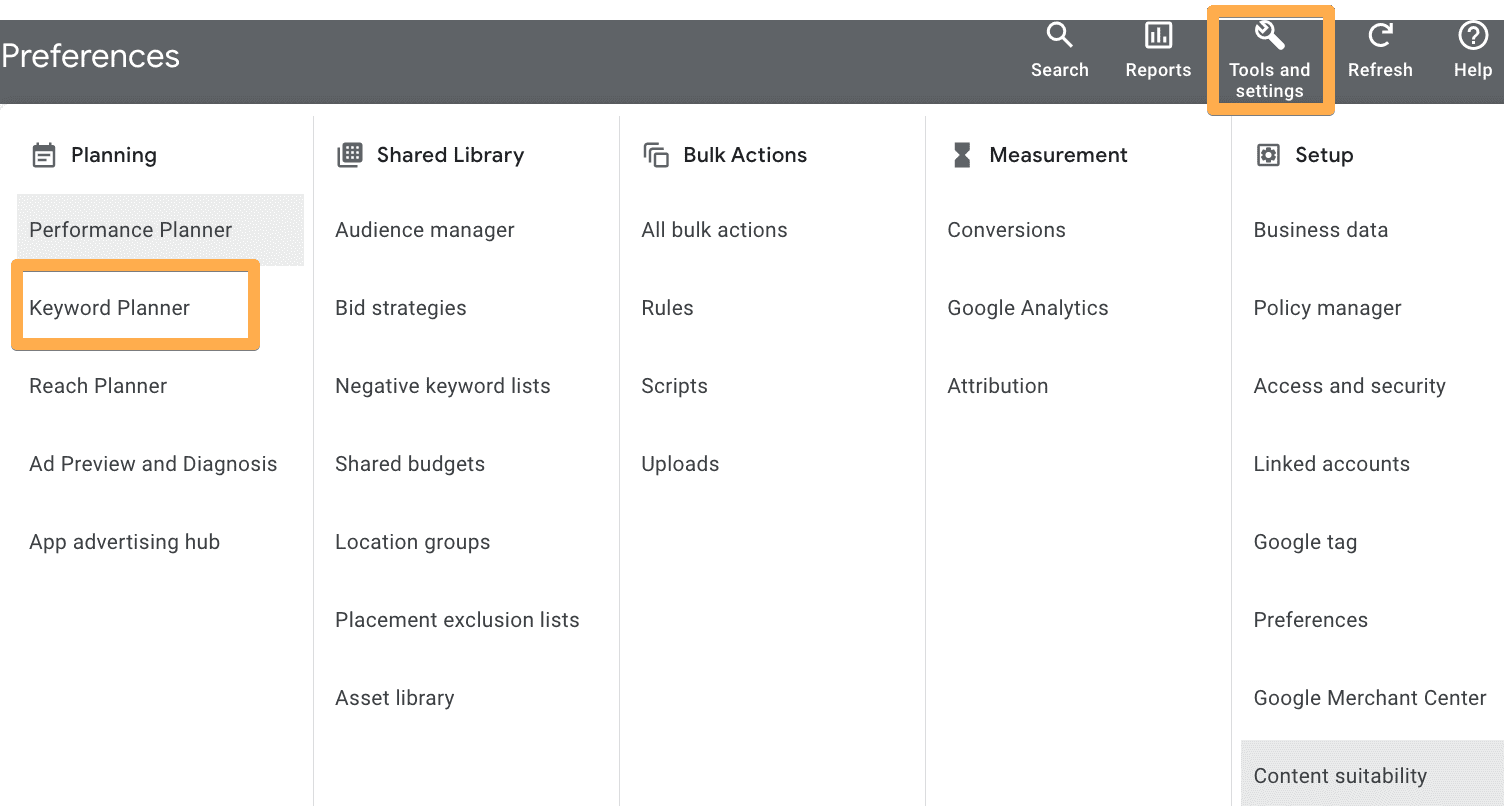 Google Keyword Planner as it looks like