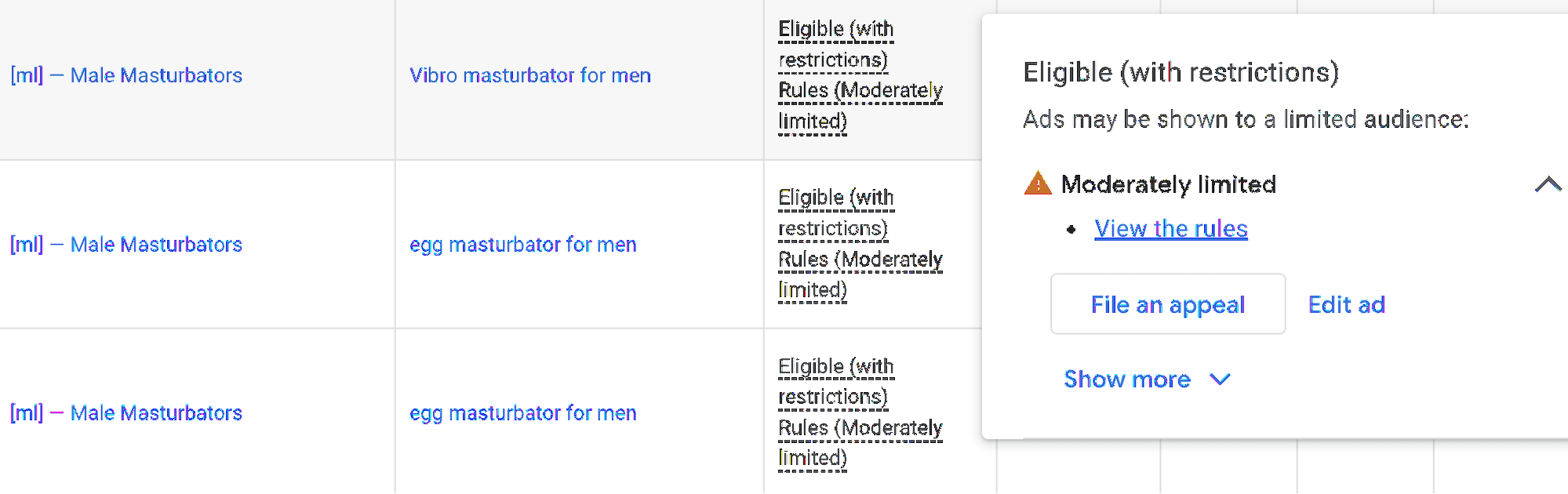 blocking a sex shop on Google what to do