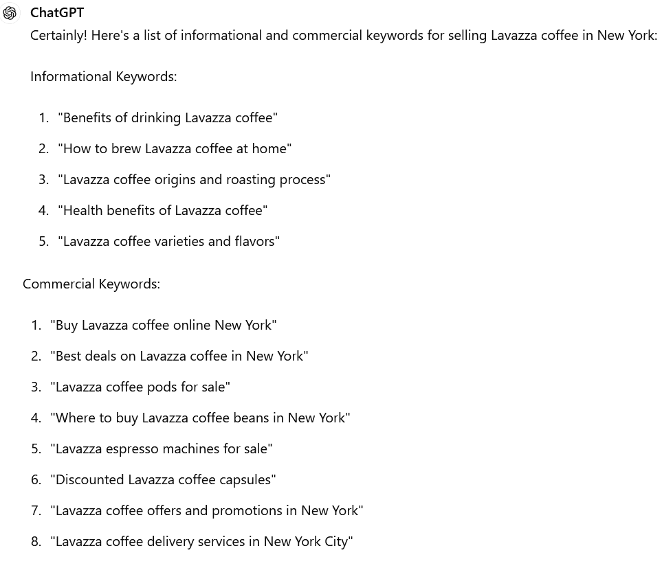 Selection and classification of keywords with the help of Chat GPT promoter