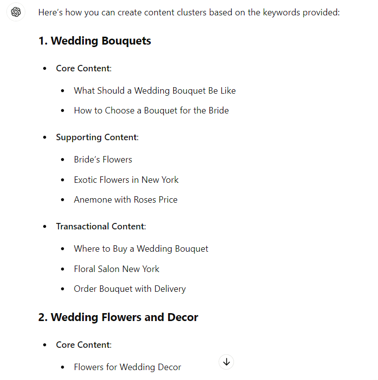 Building keyword clusters in the live chat