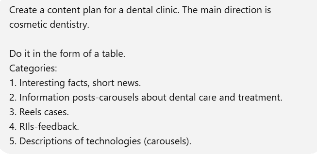 Request for content plan creation