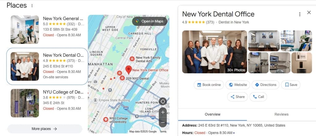 Map with clinics in New York