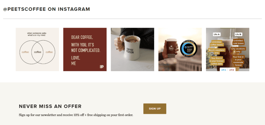 A series of Instagram posts from Peet’s Coffe