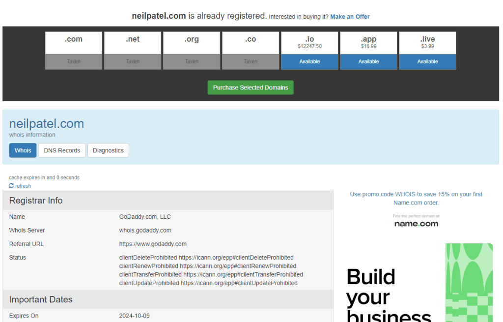 Domain information in the WHOIS service