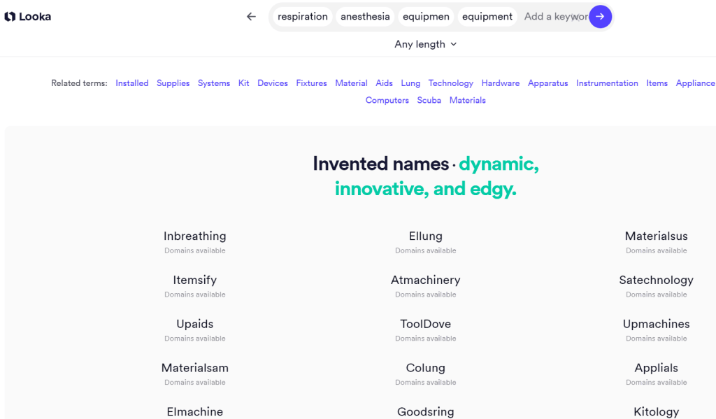 Naming with free domain names on the Looka service