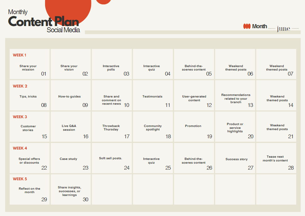 Content calendar