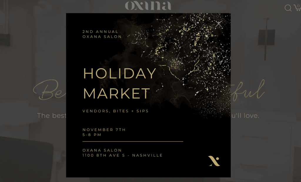 Banner with the presentation of a new event in the salon