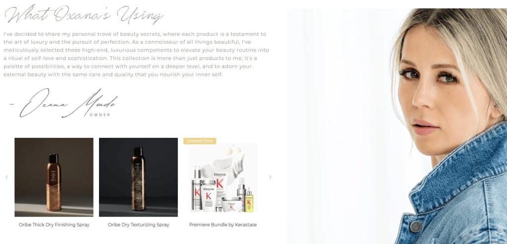 Branded product demonstration on the salon page