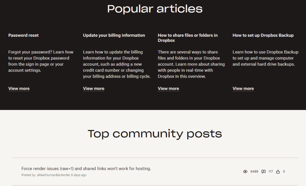 Suggest popular articles and posts from the Dropbox community