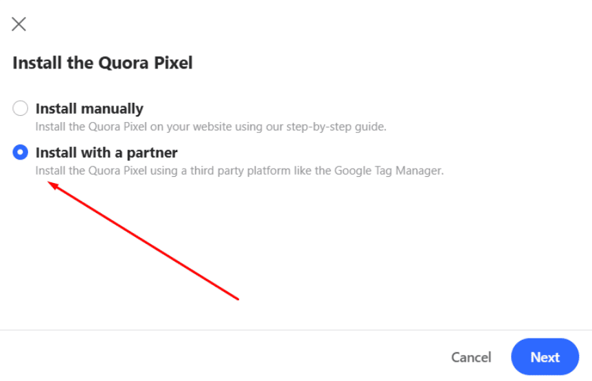 Select Install with a partne