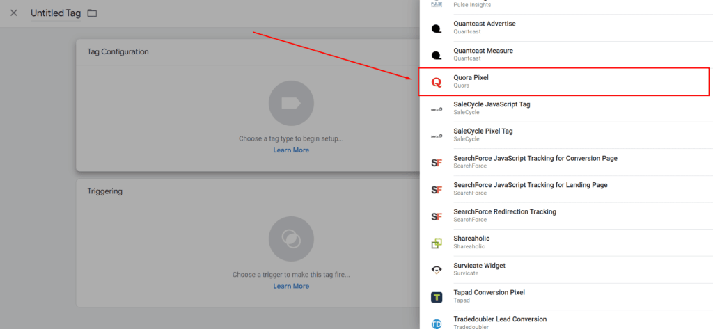 Quora Pixel Tag Type