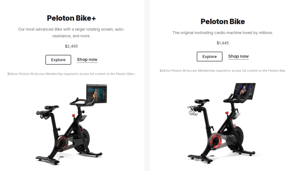 Порівняння моделей Peloton Bike+ та Bike 