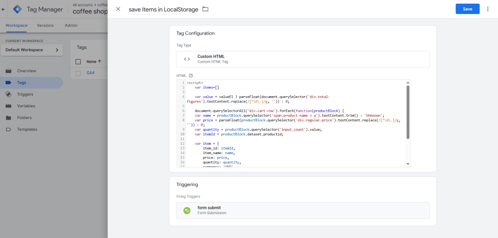 create a new tag in the GTM container