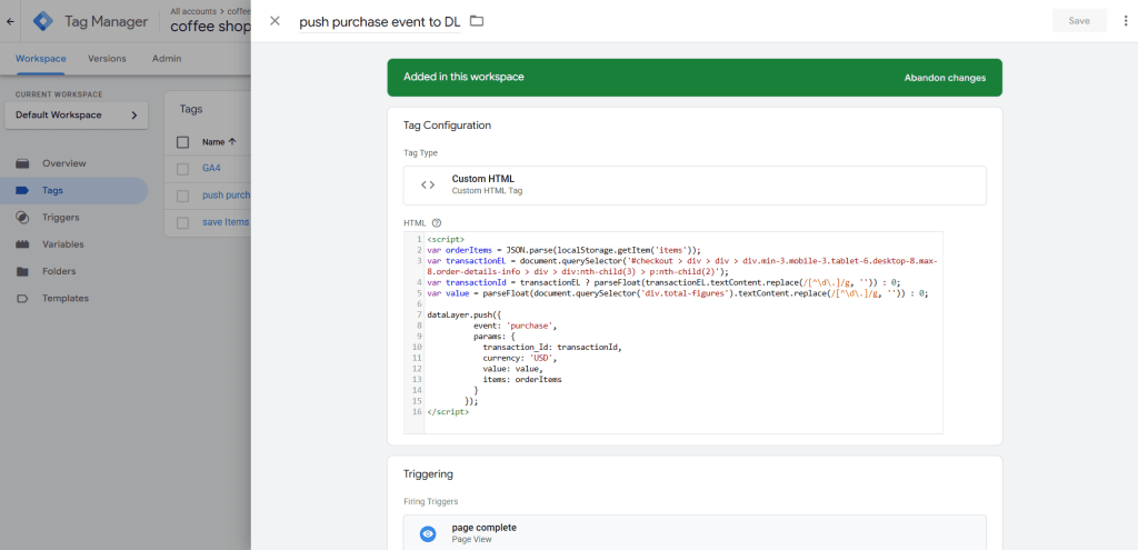 Purchase events in dataLayer