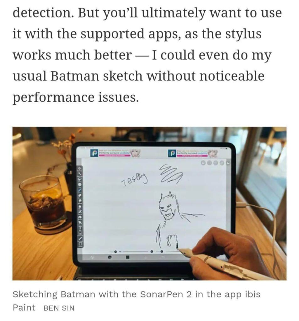 Excerpt from an article about the SonarPen 2 stylus for iPad