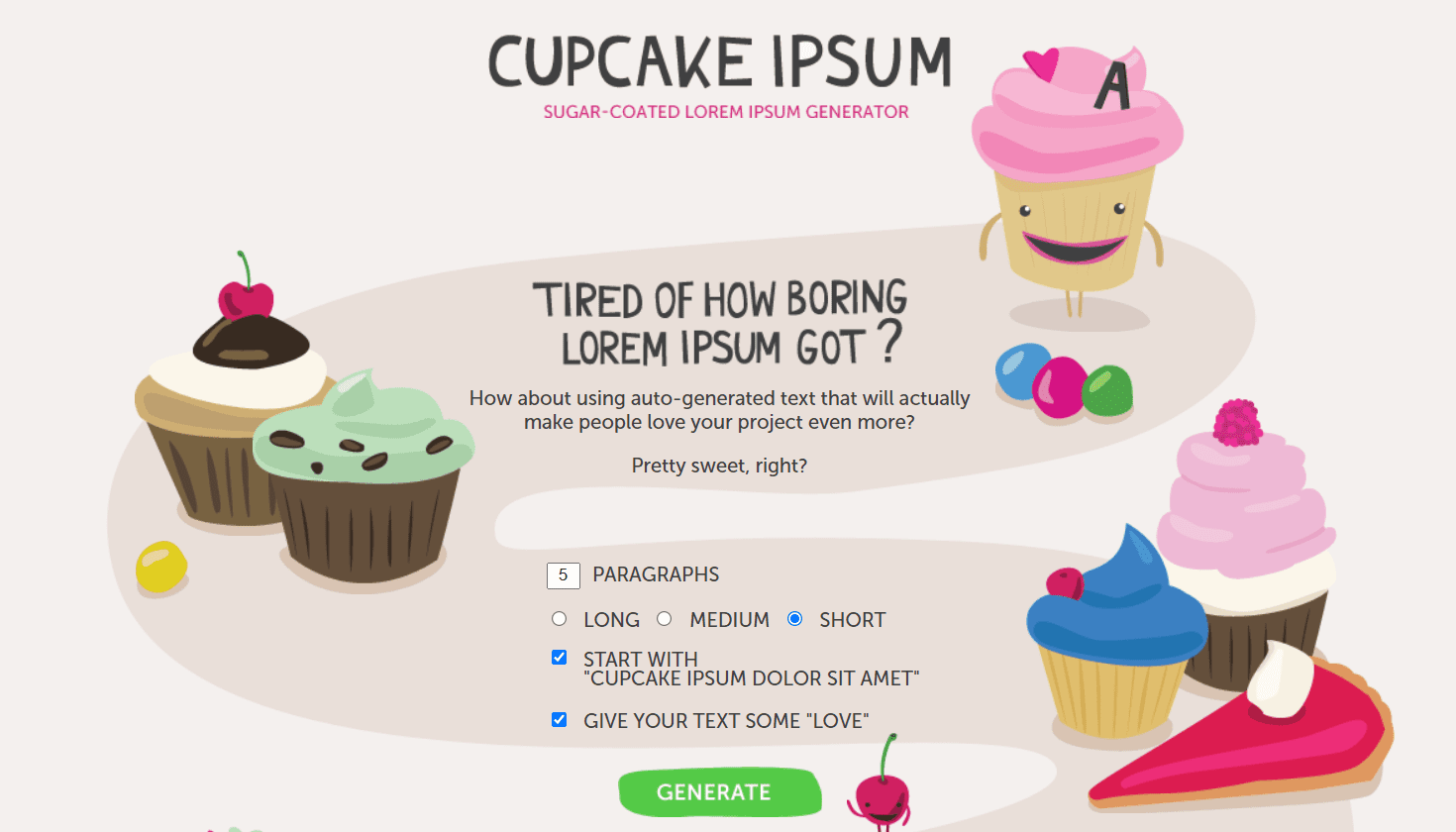 Cupcake Ipsum генератор