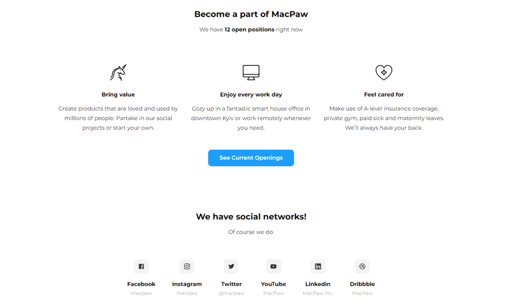 Benefits on the About Us page