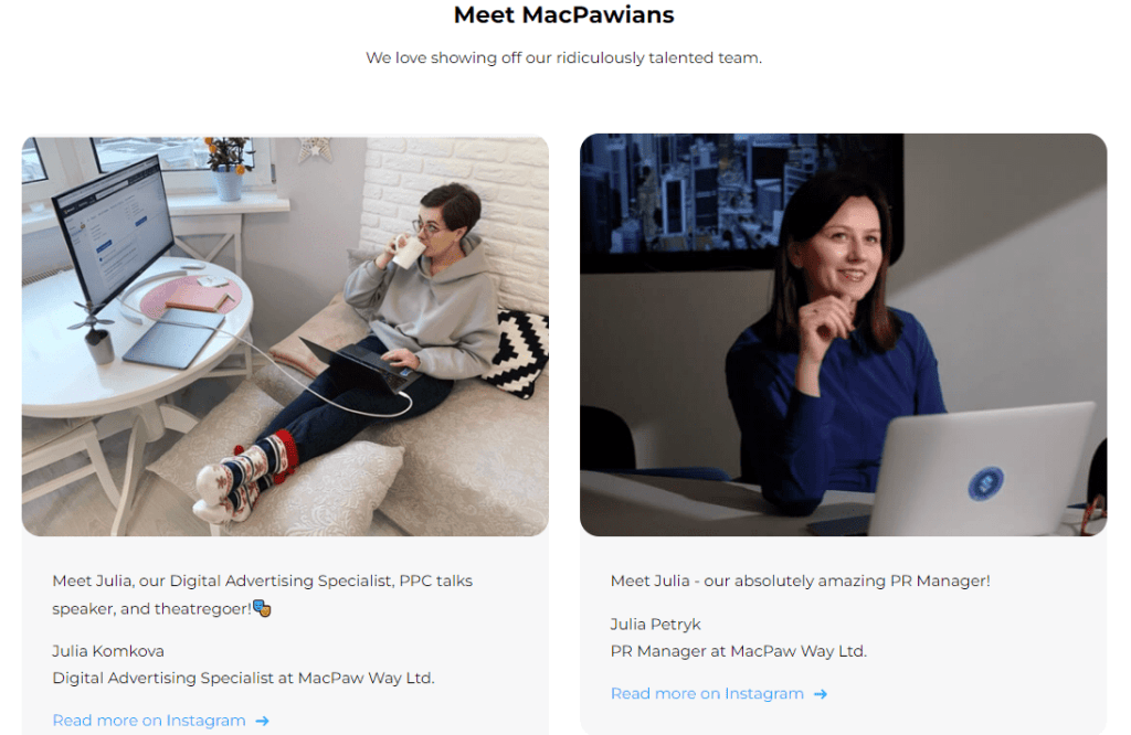 Correct design of the about section