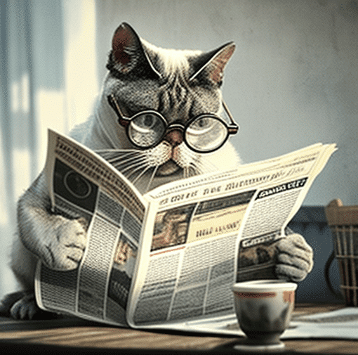 Кот в очках читает газету