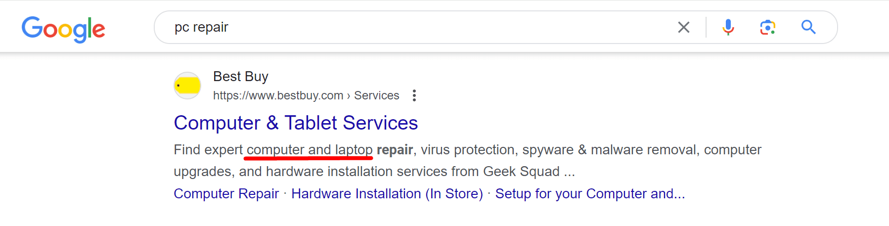 Термины во фрагментах описаний Google для LSI