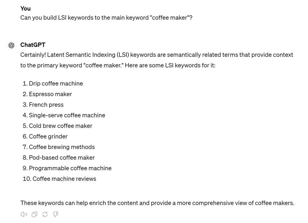 LSI (latent semantic indexing) keywords Chat GPT