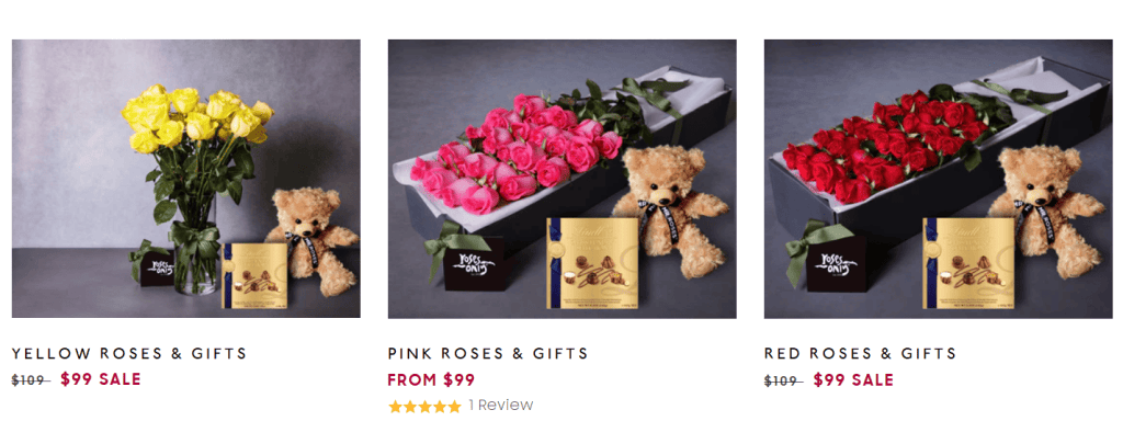 Cards with a presentation of gift sets on the website page
