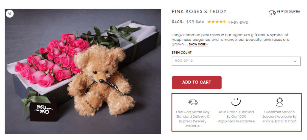 Block with store benefits on the product page