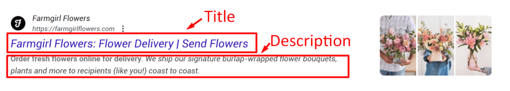 Title and Description on the flower website