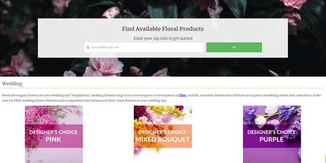 Search window on the specialized SnapBlooms platform