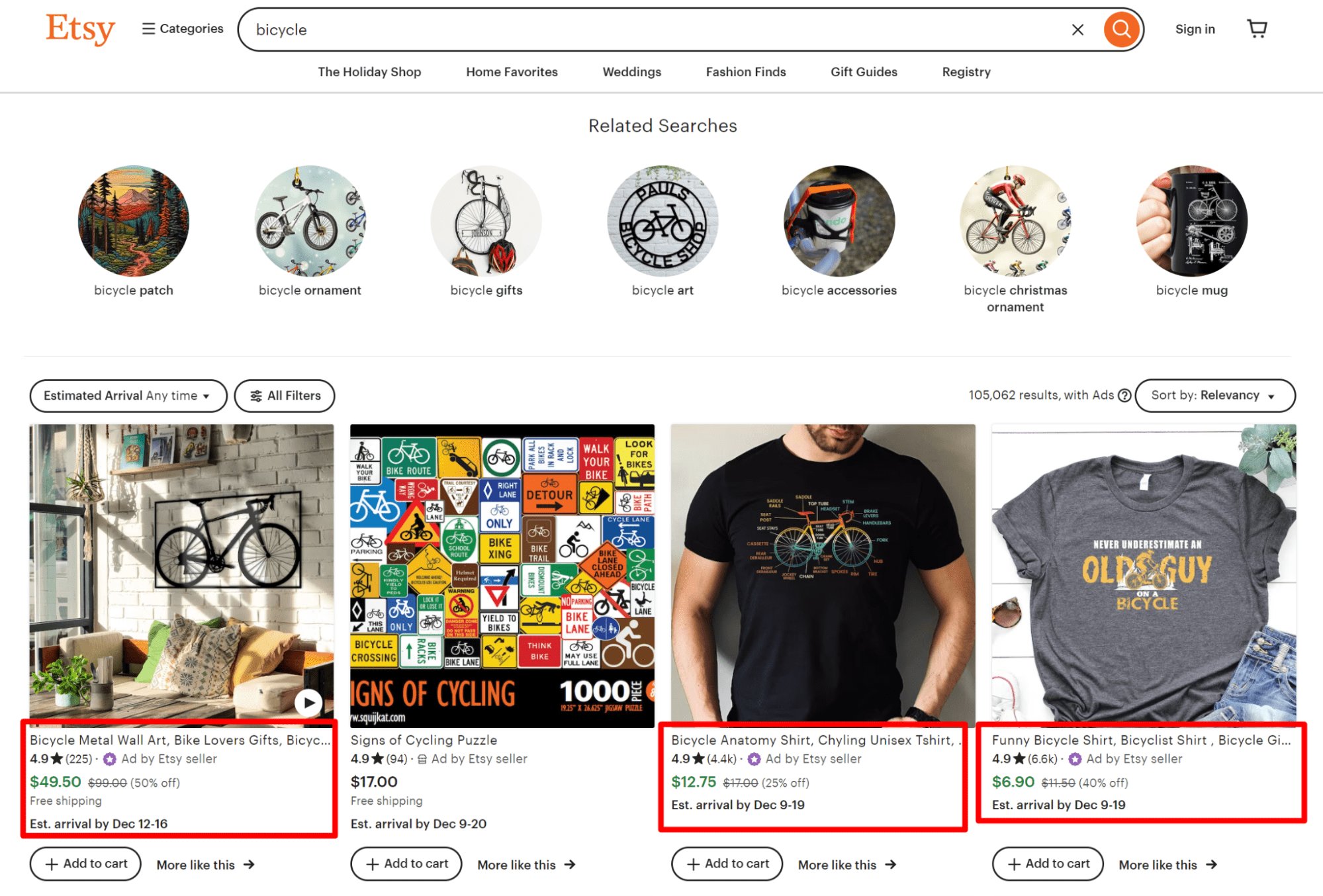 Товарна реклама в інтерфейсі Etsy