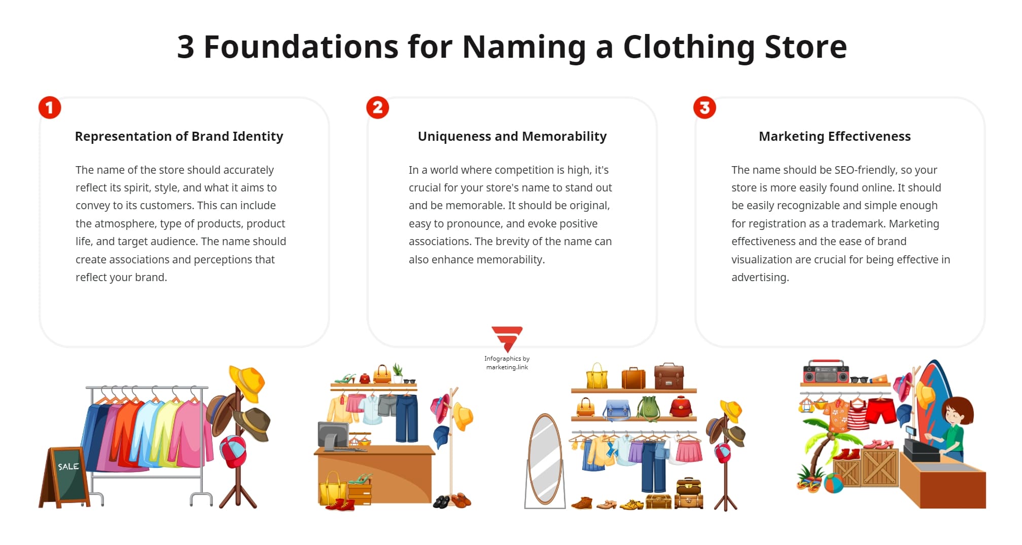 3 basics of naming for a clothing store infographic