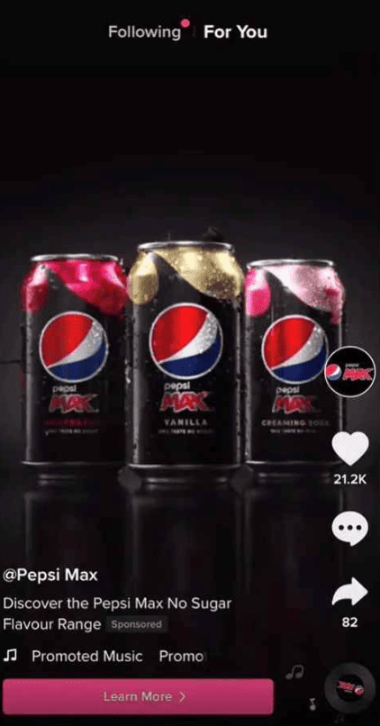 Contrasting Pepsi ads in the TikTok feed
