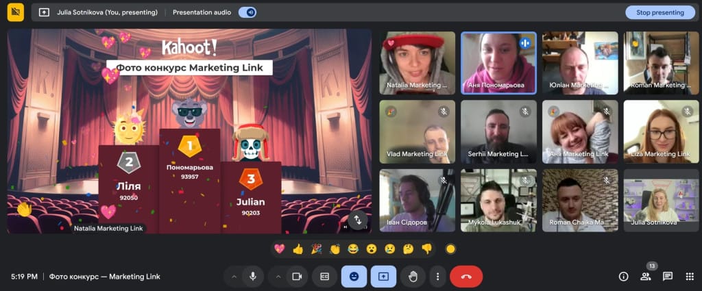 Winners in the Kahoot game