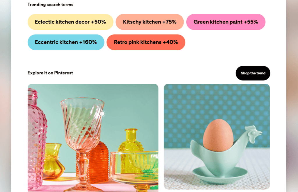 Trending searches on Pinterest for retro and eclectic kitchen decor