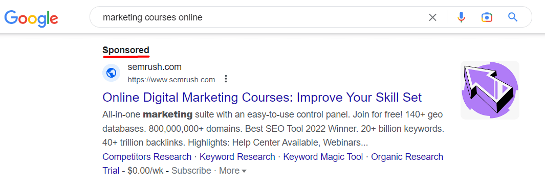 What Google search ads look like