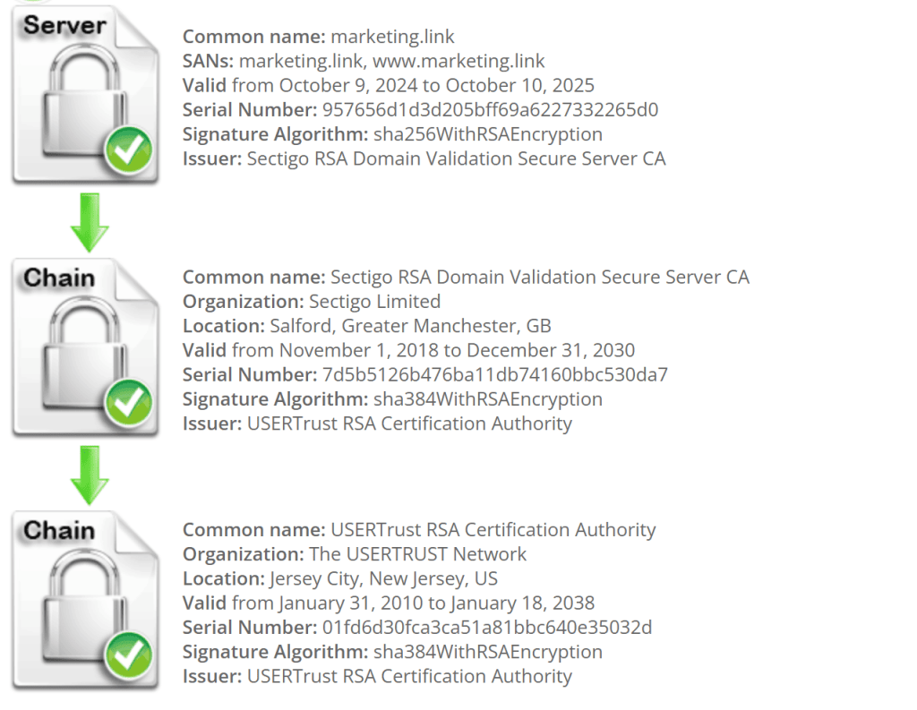 The result of the check on the website sslchecker.com.