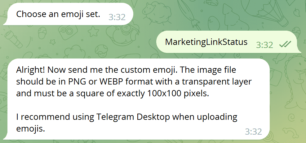 Загрузить свои смайлики в телеграм