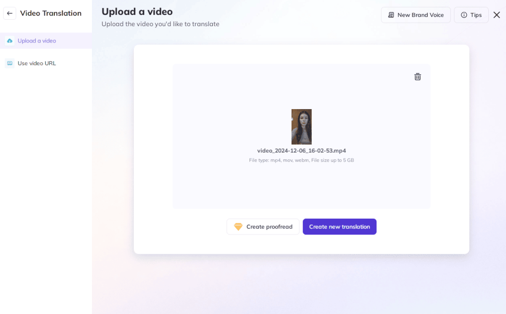 Uploaded video to create translation