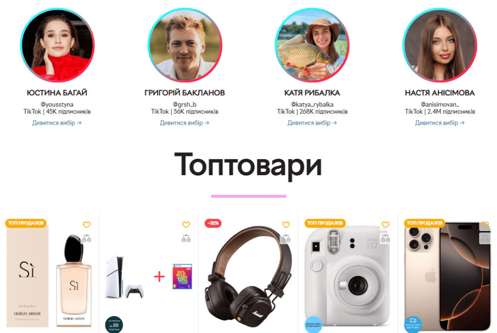 Подборка инфлюенсеров TikTok и популярных товаров в продаже