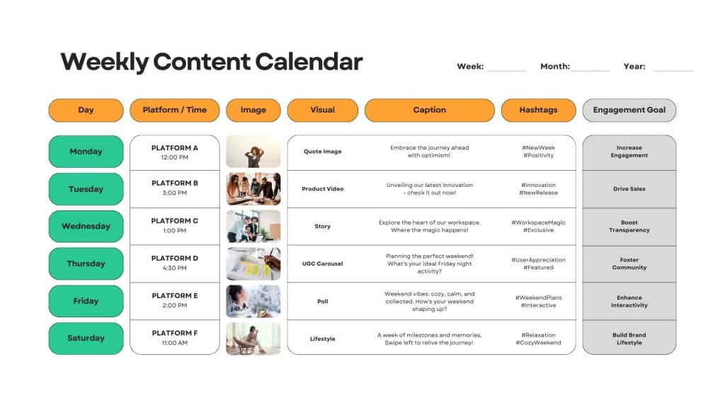 Приклади оформлення контент-плану на тиждень