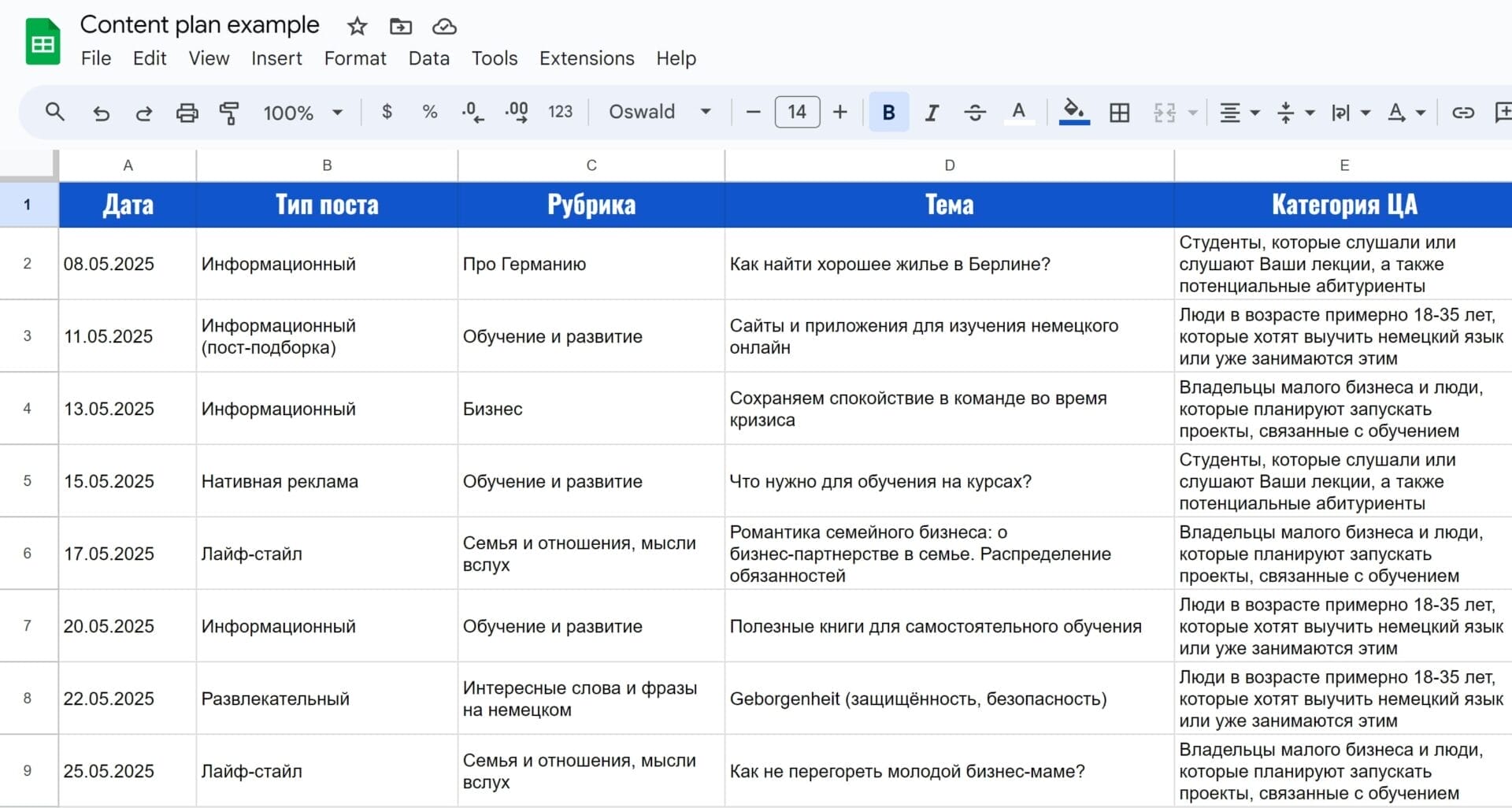 пример контент-плана
