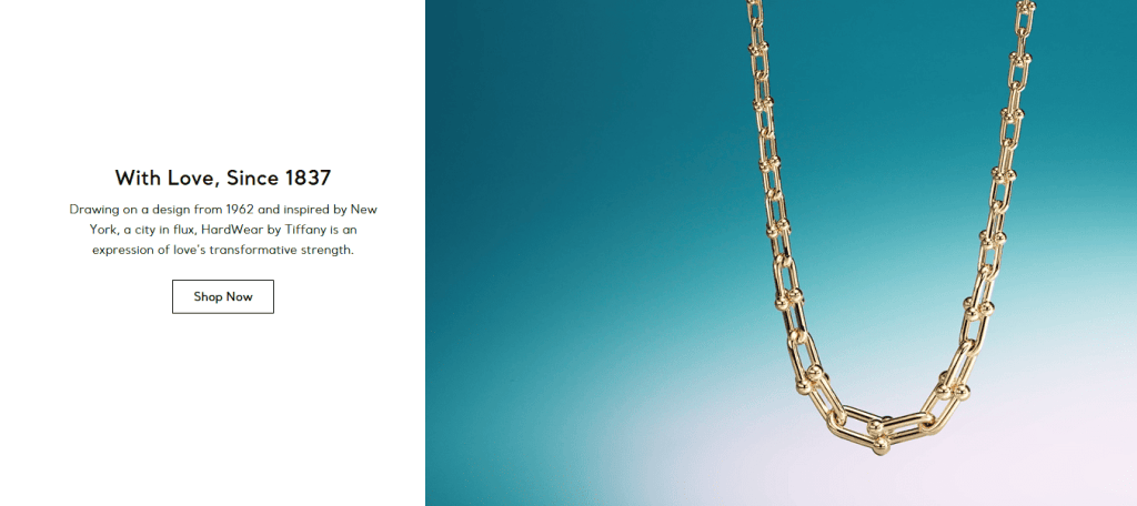 Рекламная страница с исторической информацией от Tiffany & Co