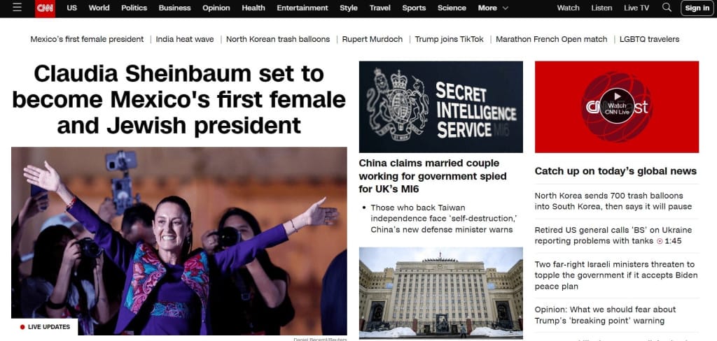 Головна сторінка новинного сайту CNN
