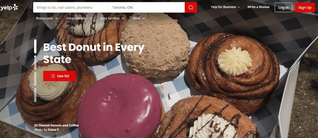 Сторінка популярного сайту-каталогу Yelp
