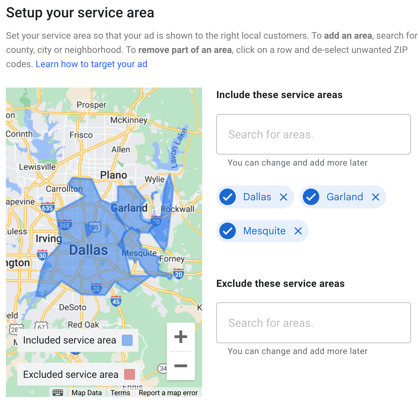 Specify the locations where you work to ads local Google services