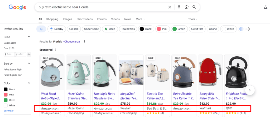 Карусель сравнительных товаров в поисковой выдаче Google
